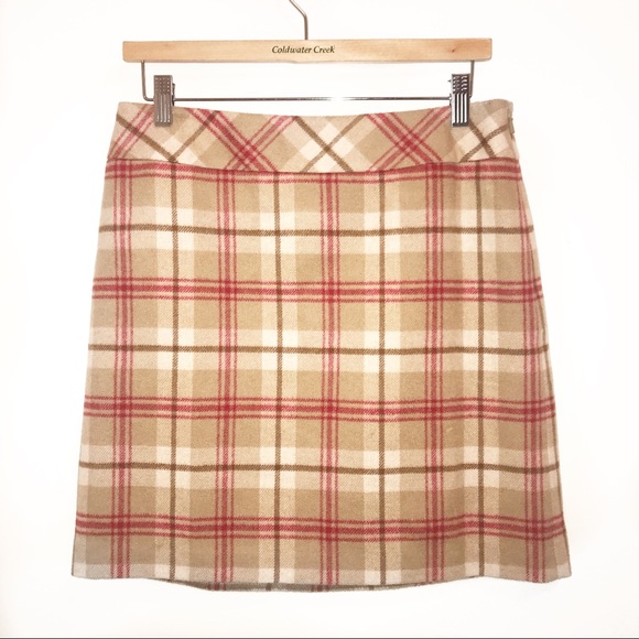 Loft Wool Plaid Tan/Red Skirt EUCALYPTUS-6 - Picture 4 of 8